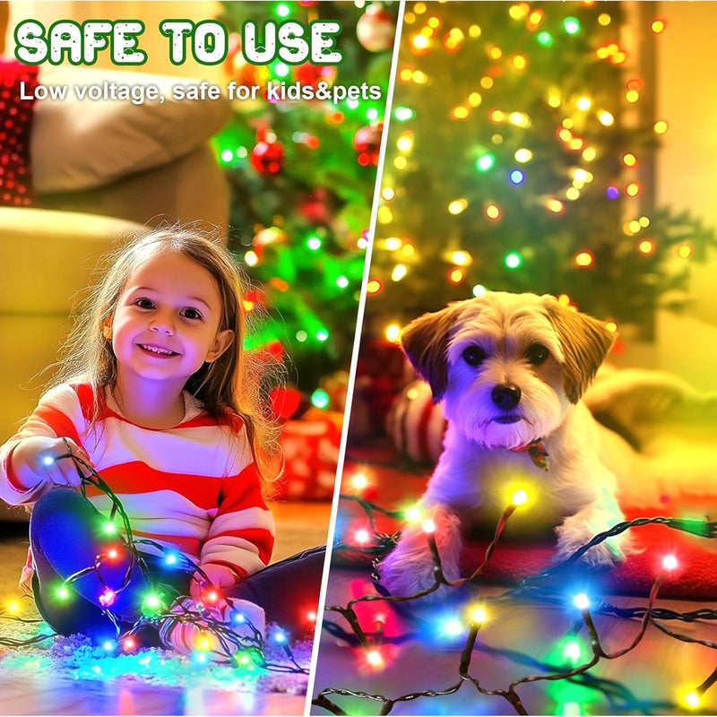 FFZZKJ Christmas Lights Outdoor Battery Operated String Lights Total 100LED 33Ft with Timer 8 Modes 16.4Ft*2 Waterproof Outdoor Indoor for Christmas Decor, Multicolor, 2-Pack - Image 5